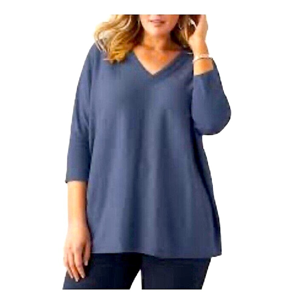 Pure Jill J Jill Oversized V-Neck Sweater Sz L Heather Blue Gray Pullover